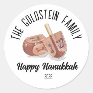 Sticker Rond Hanoukka Jewish Chanuka Nom de famille personnalis