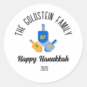 Sticker Rond Hanoukka Jewish Chanuka Nom de famille personnalis