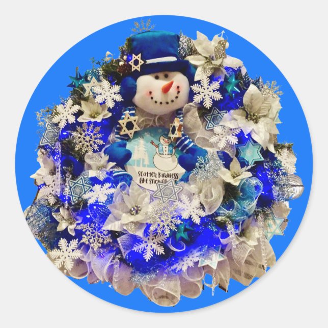 Sticker Rond Hanoukka Star moderne de David Snowman Wreath (Devant)