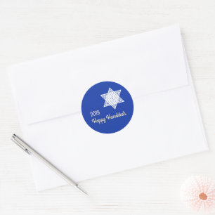 Sticker Rond Hanoukka Star of David White sur Arrière - plan bl