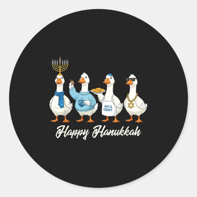 Sticker Rond Hanukkah Goose Happy Hanukkah Menorah Dreidel Jewi (Devant)