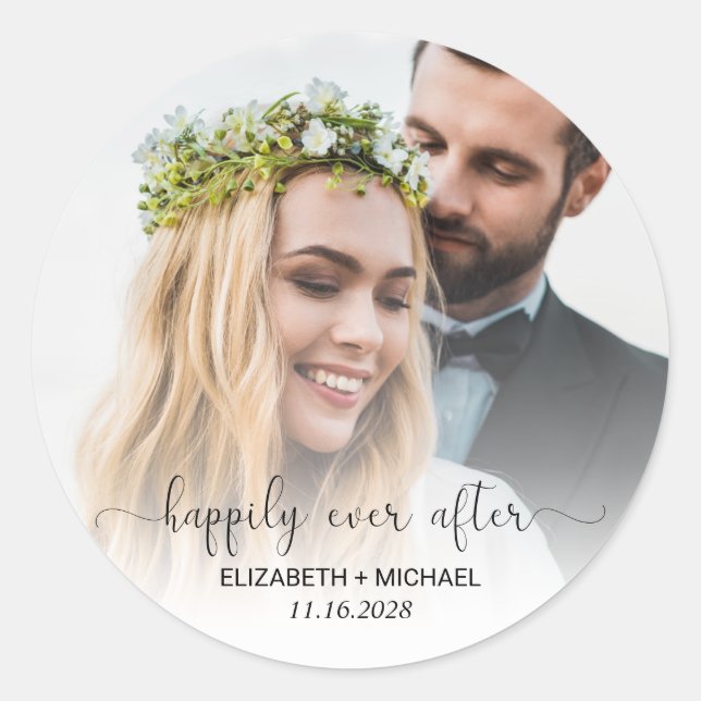 Sticker Rond Happily Ever After Photo Wedding (Devant)