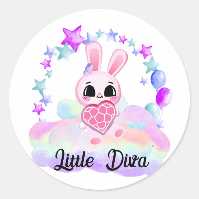 Sticker Rond Happiness magic sweet bunny in the rainbow (Devant)
