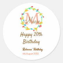 Happy 20th Birthday red add name monogram wreath