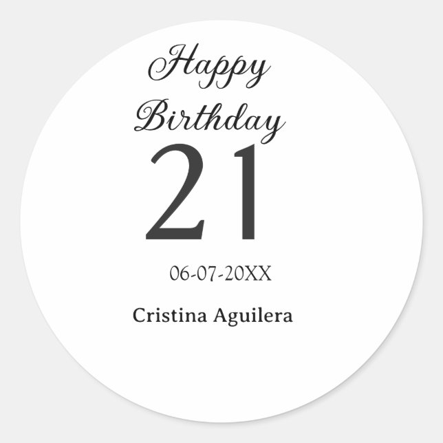 Sticker Rond Happy 21st birthday bold letter simple name minima (Devant)