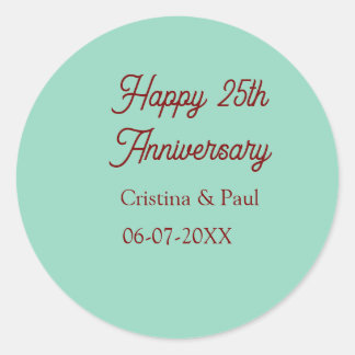 Sticker Rond Happy 25th aniversary green mauve pastel boho retr