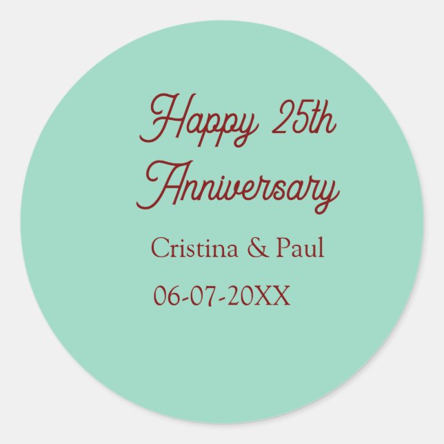 Sticker Rond Happy 25th aniversary green mauve pastel boho retr (Devant)