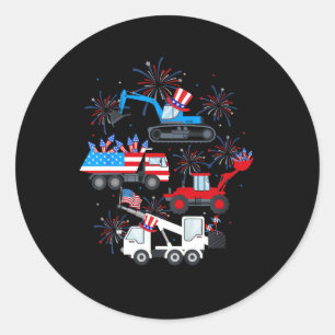 Sticker Rond Happy 4th Of July Camion Grue Construction Tout-Pe