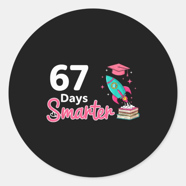 Sticker Rond Happy 67 Days Smarter School Student Teacher Kids  (Devant)