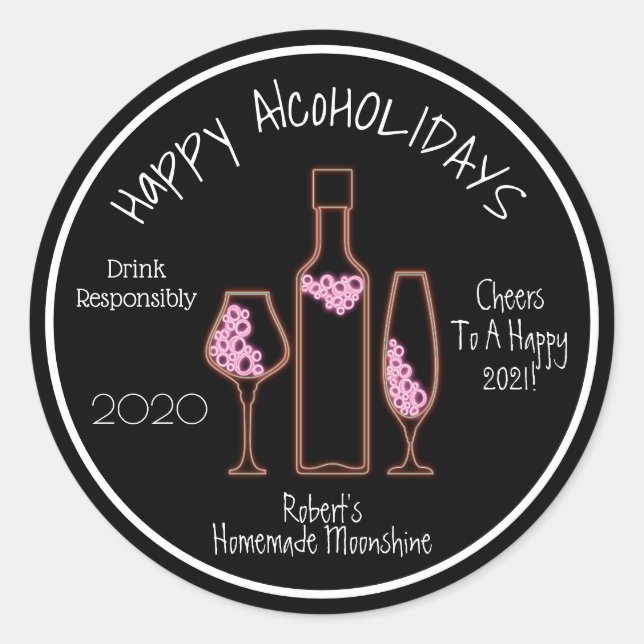 Sticker Rond Happy AlcoHOLIDAYS Personnalisé (Devant)