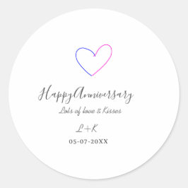 Sticker Rond Happy anniversary pink blue heart name date simple