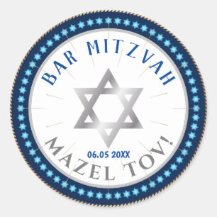Sticker Rond Happy Bar Mitzvah 20XX bleu décoratif