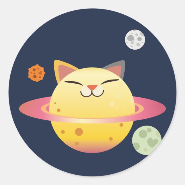 Sticker Rond Happy Big Cat Planet Space (Devant)