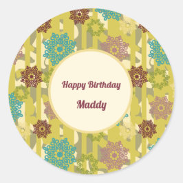 Sticker Rond Happy Birthday Abstract Art Urban Floral Pattern