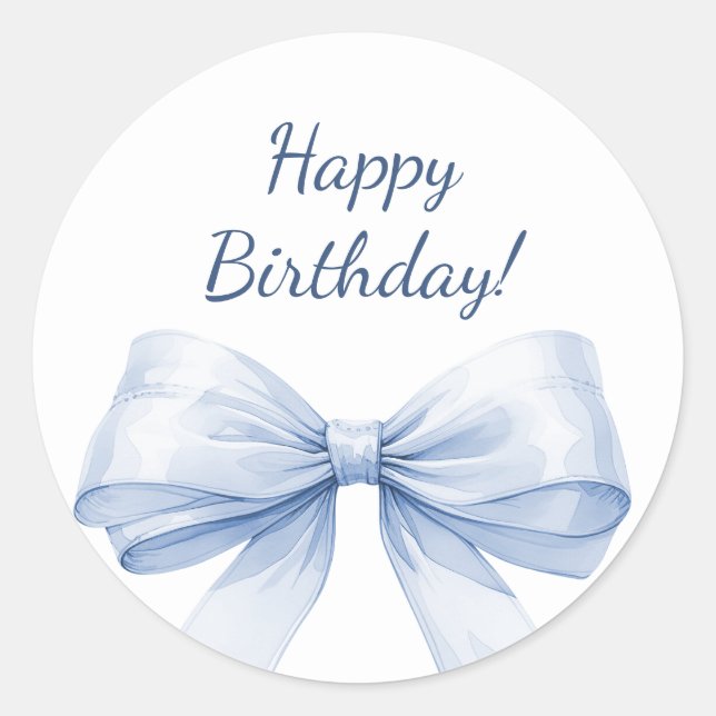 Sticker Rond Happy Birthday Bow Light Blue elegant (Devant)
