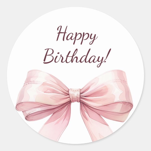 Sticker Rond Happy Birthday Bow Pink elegant (Devant)