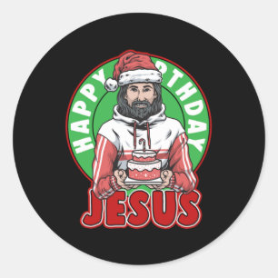 Sticker Rond Happy Birthday Jesus Cake Xmas Merry Christmas Gif