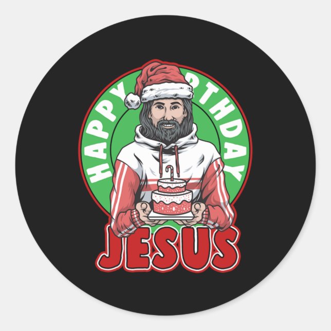 Sticker Rond Happy Birthday Jesus Cake Xmas Merry Christmas Gif (Devant)