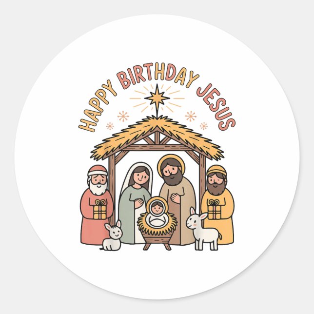 Sticker Rond Happy Birthday Jesus Christmas Christian Outfit To (Devant)