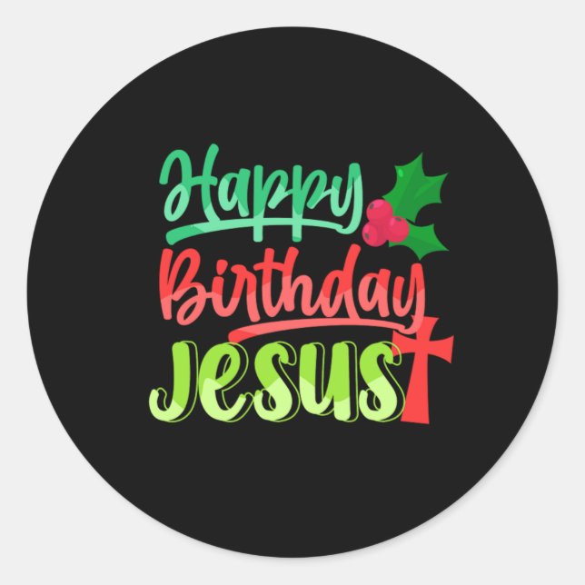 Sticker Rond Happy Birthday Jesus Xmas Merry Christmas Gift (Devant)