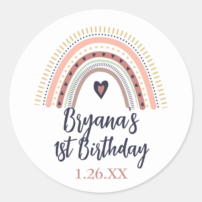 Sticker Rond Happy Boho Rainbow Modern Anniversaire de enfant P (Devant)