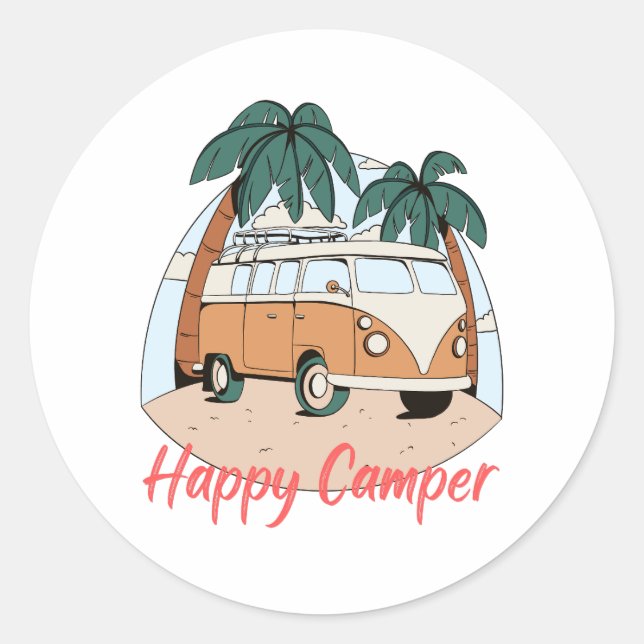 Sticker Rond Happy camper (Devant)