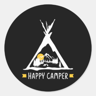Sticker Rond Happy Camper Camping Caravan Motorhome Cadeau