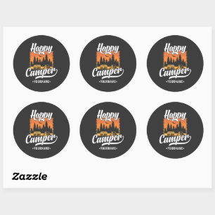 Sticker Rond Happy Camper Camping Randonnée Voyage Caravan Life