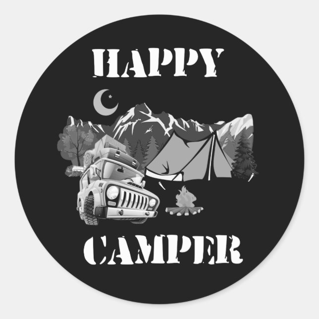 Sticker Rond Happy Camper Funny Camping (Devant)