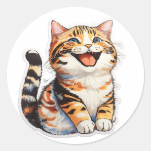 Sticker Rond Happy Cat