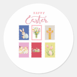 Sticker Rond Happy Easter Holiday Stamp