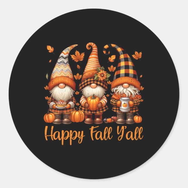 Sticker Rond Happy Fall Y'all Gnome Citrouille Automne Thanksgi (Devant)