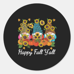 Sticker Rond Happy Fall Y'all Gnome Leopard Pumkin Autumn