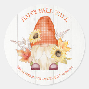 Sticker Rond Happy Fall Y'All Gnome Pop By