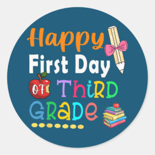 Sticker Rond Happy First Day of School 3rd Grade Teacher