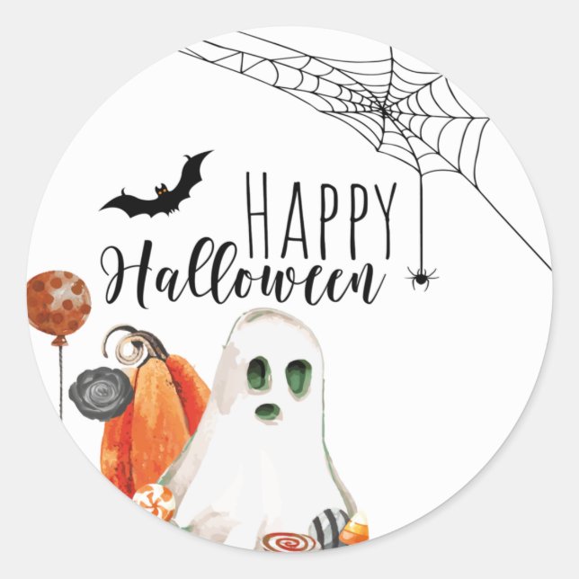 Sticker Rond Happy Halloween Aquarelle fantôme (Devant)