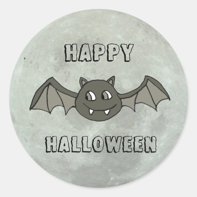 Sticker Rond Happy Halloween chauve et Pleine lune (Devant)