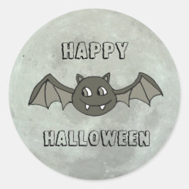 Sticker Rond Happy Halloween chauve et Pleine lune