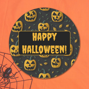 Sticker Rond Happy halloween citrouille éffrayant dessin animé