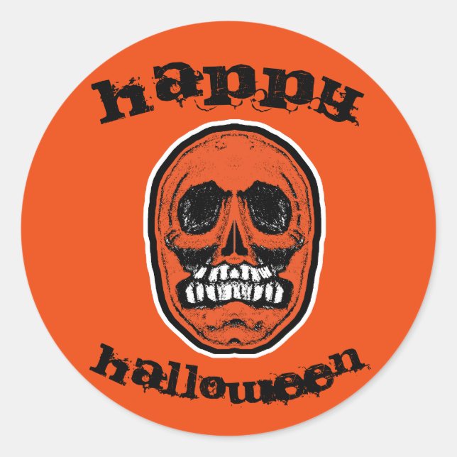 Sticker Rond Happy Halloween crâne orange (Devant)