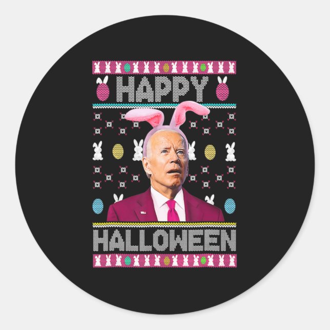Sticker Rond Happy Halloween Fun Bunny Joe Biden Confus Easte (Devant)