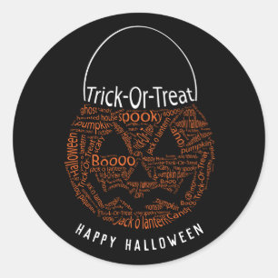 Sticker Rond Happy Halloween Jack-o'-lantern Word Art Orange