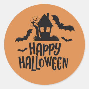 Sticker Rond Happy Halloween maison hantée éffrayant chauve-sou