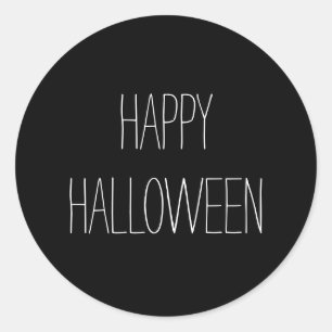 Sticker Rond Happy Halloween noir blanc éffrayant manuscrit