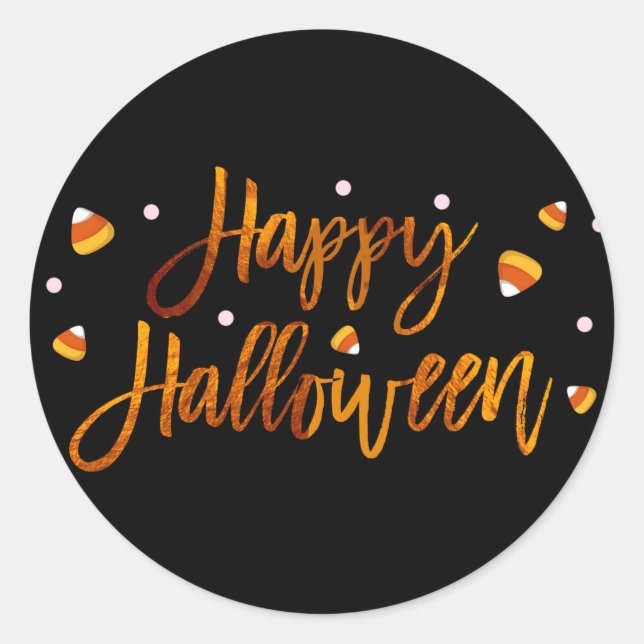 Sticker Rond Happy Halloween Orange Foil Moderne Écriture Tenda (Devant)