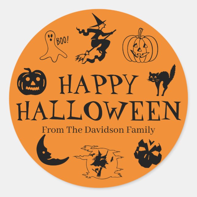 Sticker Rond Happy Halloween personnaliser nom cadeau collants  (Devant)