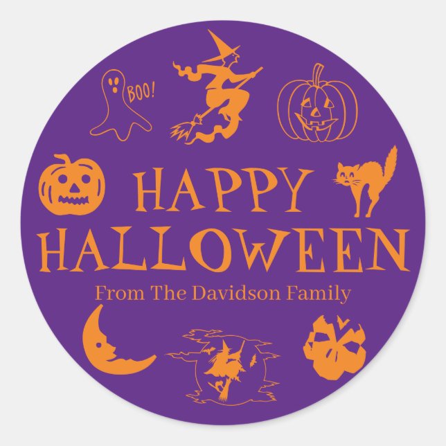 Sticker Rond Happy Halloween personnaliser nom cadeau faveur (Devant)