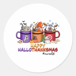 Sticker Rond happy halloween thanksgiving noël drôle infirmière