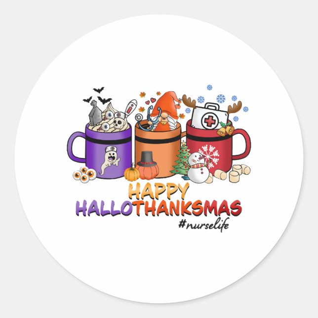 Sticker Rond happy halloween thanksgiving noël drôle infirmière (Devant)