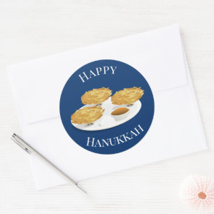 Sticker Rond Happy Hanoukka Cartoon Latkes Pomme Sauce